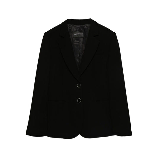 Emporio Armani Jackets Black single-breasted blazer with notched lapel, front button fastening, long sleeves, and welt pockets.