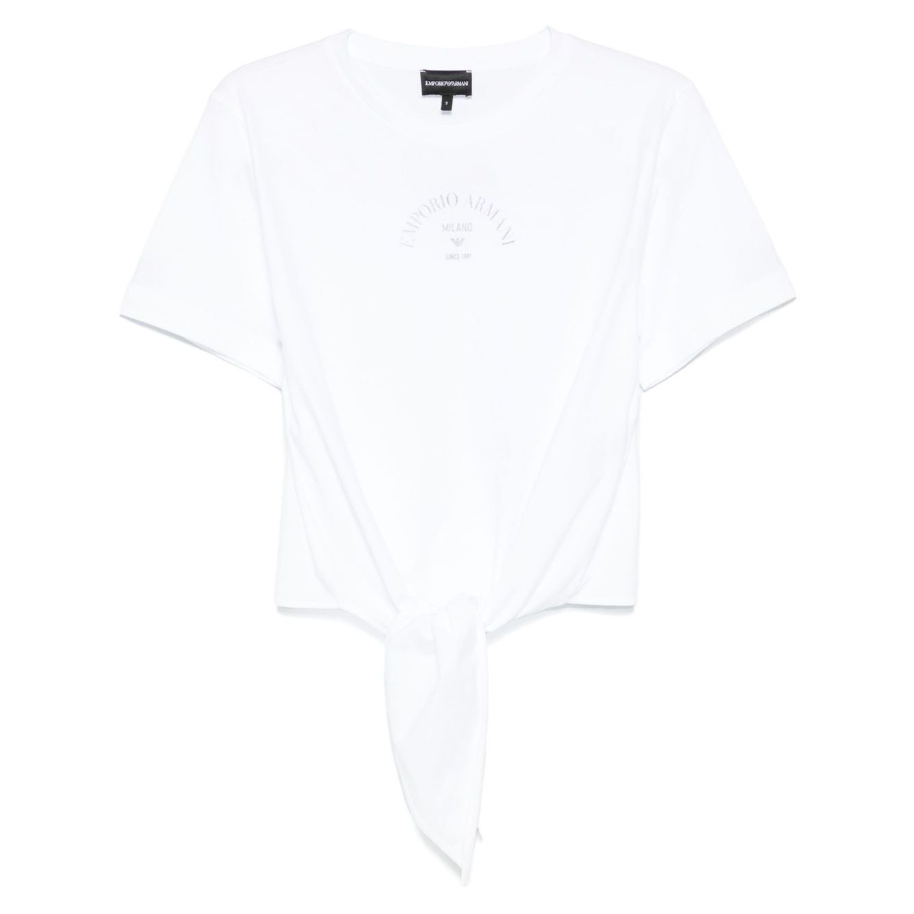 Emporio Armani Logo Print T-Shirt in white, featuring a crew neck, short sleeves, and straight hem, perfect summer cotton tee.