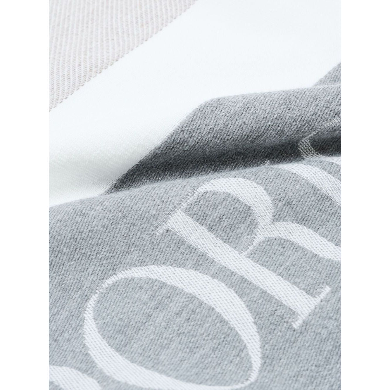 Emporio Armani Stole with multicoloured vertical bands featuring grey logo jacquard and fringed edges detail.