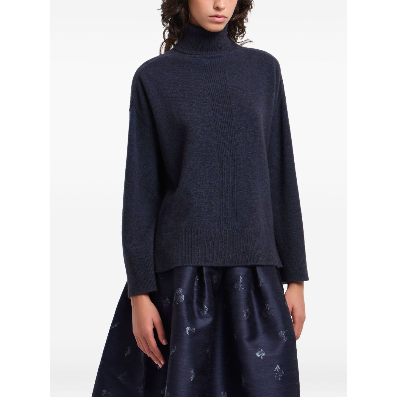 Emporio Armani Sweaters Blue - Dark blue wool turtle-neck with ribbed knit, long sleeves, and straight hemline for a stylish look.