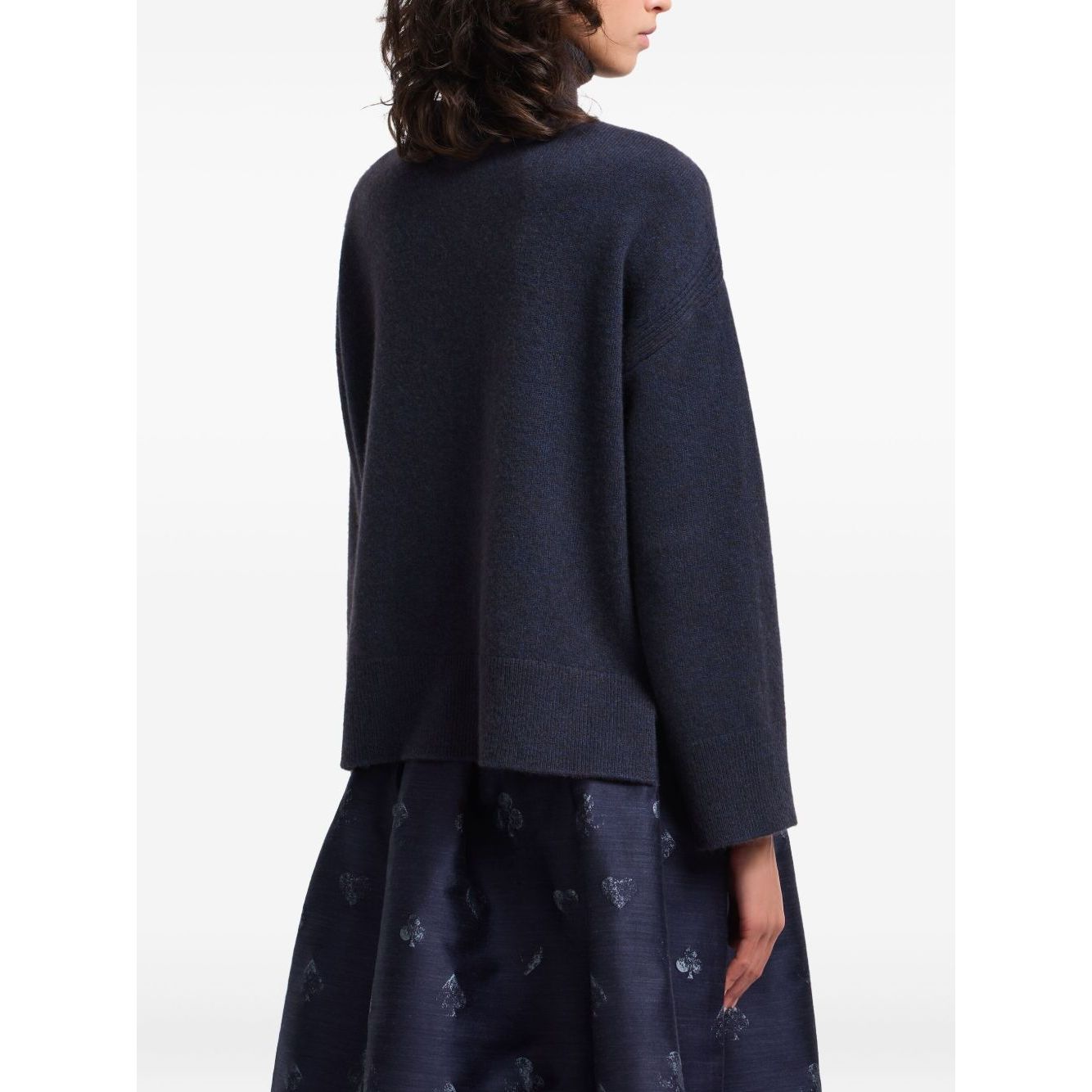 Emporio Armani Sweaters Blue dark blue roll neck wool sweater with straight hem and ribbed knit design