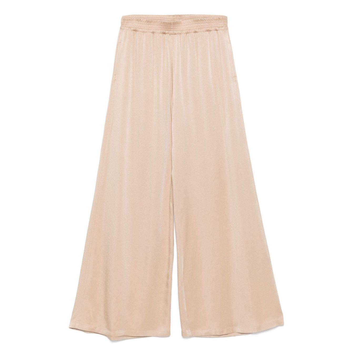 Fabiana Filippi Trousers Powder, beige wide-leg trousers with elasticated waist, side pockets, straight hem, true to size.