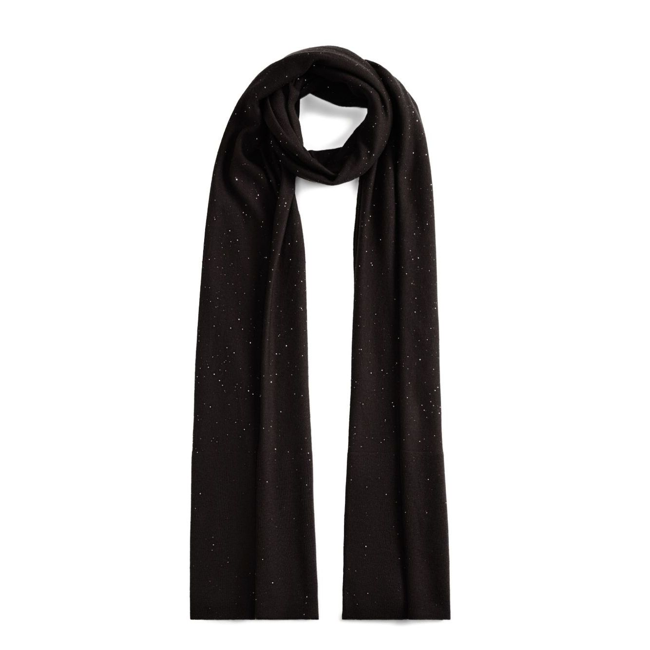 Fabiana Filippi sequin embellishment Wool scarf with black ribbed texture and lightweight long rectangular design.