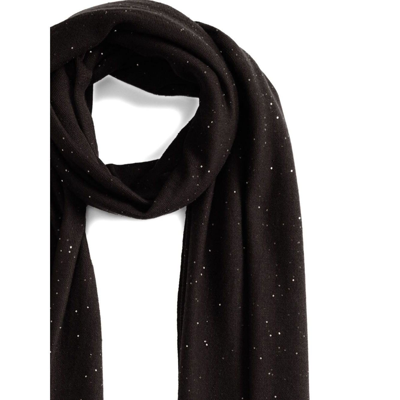 Fabiana Filippi sequin embellishment Wool scarf, black ribbed texture, long rectangular lightweight design with sequins.