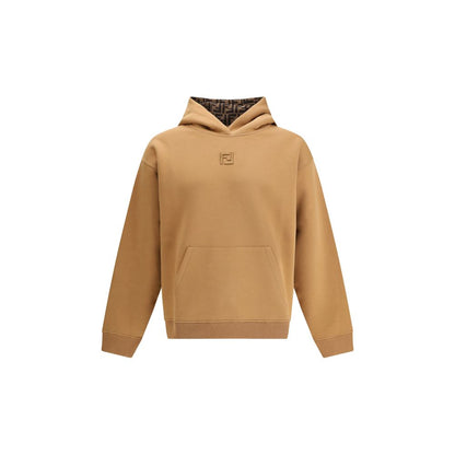 Fendi Beige Cotton Sweatshirt with FF logo, ribbed neck, cuffs, and hem, featuring a kangaroo pocket for elegant and comfortable style.