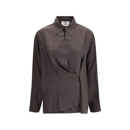 Fendi Brown Silk Dress Shirt