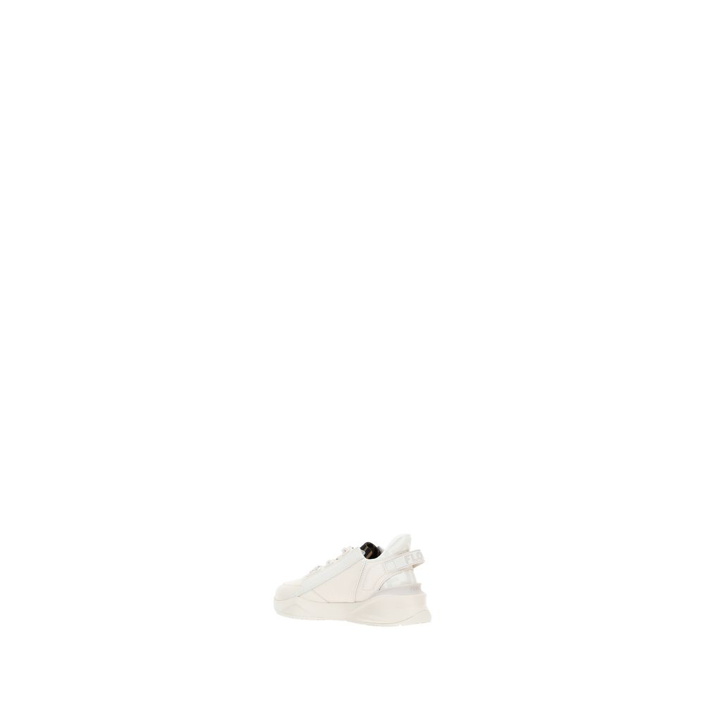 Fendi Flow Running Sneakers with raised sole and monogram details, featuring a lace-up closure and leather upper, made in Italy.