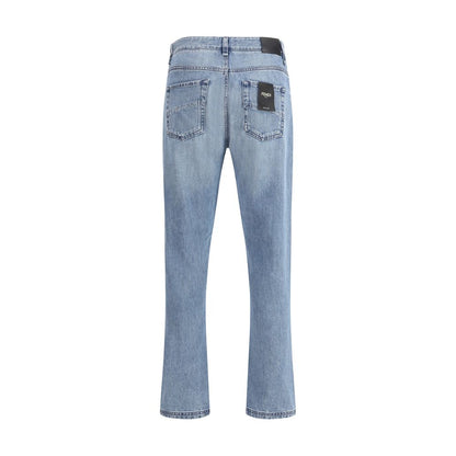 Fendi Light Blue Cotton Straight-Leg Jeans