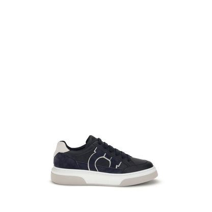 Ferragamo Blue Calf Leather Bos Taurus Low Top Sneakers Ferragamo