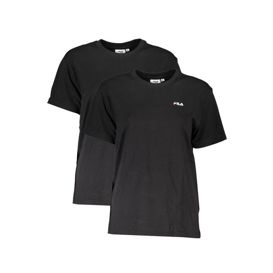 Fila Black Cotton Women T-Shirt Twin Pack featuring classic crew neck design and bold Fila branding on premium organic cotton.