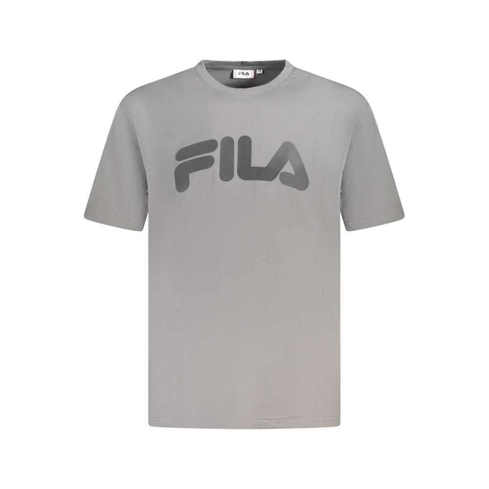 Fila Gray Cotton Men T-Shirt featuring bold black print and iconic logo, perfect for urban cool style and all-day comfort.