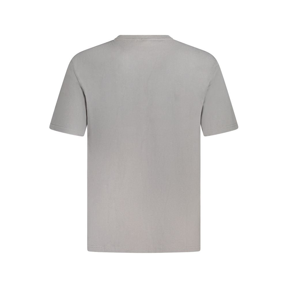 Back view of Fila Gray Cotton Men T-Shirt showcasing plain design and loose fit for casual style.