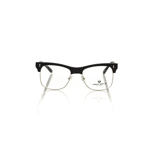 Frankie Morello Black Metallic Unisex Eyeglass Frame with sleek acetate and metal design, ideal for fashion-forward style seekers.
