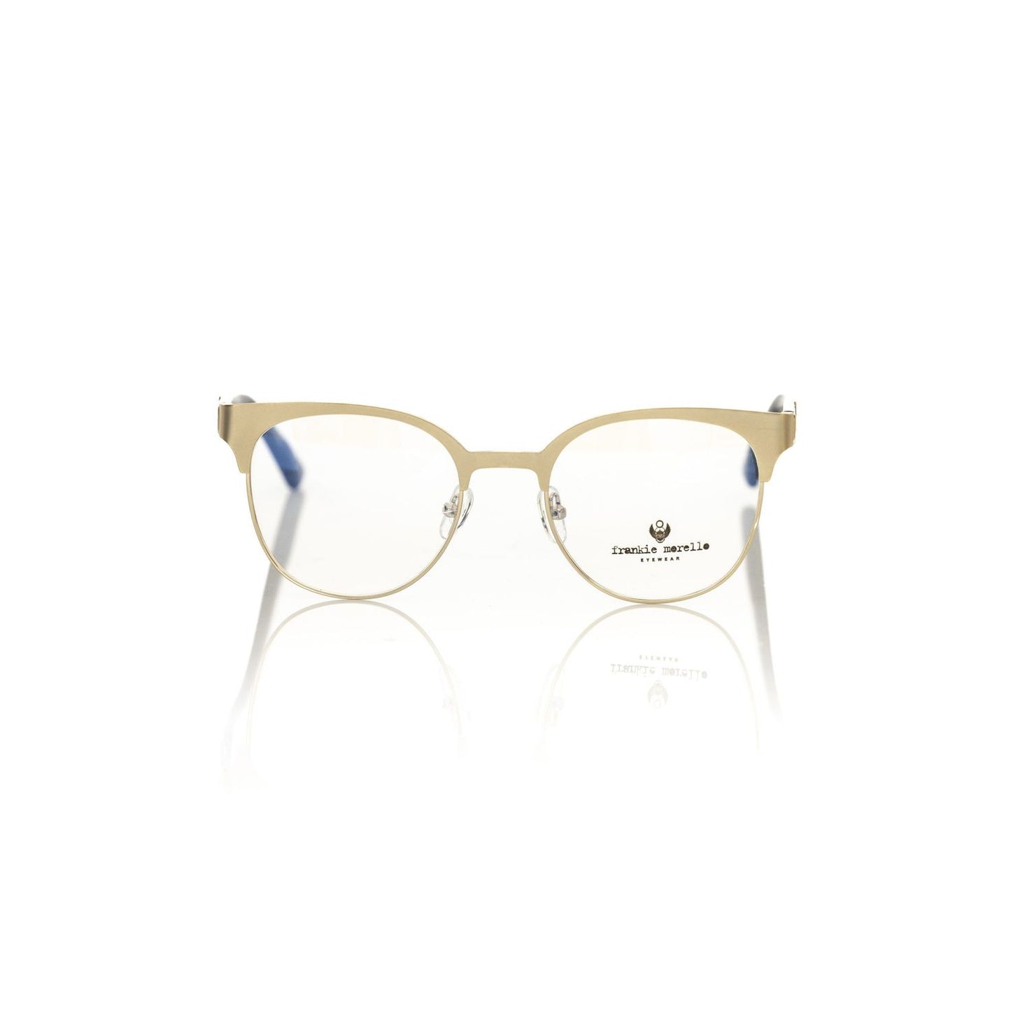 Frankie Morello Gold Acetate Women's Frame with classic Clubmaster design, featuring gold metal upper profile and geometric patterned temples.