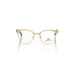 Frankie Morello Gold Acetate Women's Frame with classic Clubmaster design, featuring gold metal upper profile and geometric patterned temples.