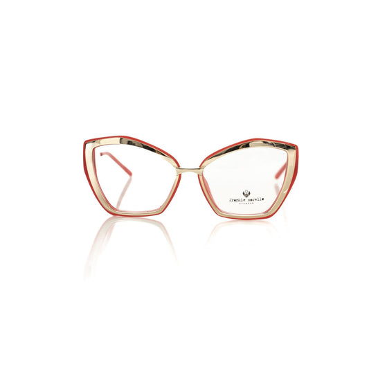 Frankie Morello Red Acetate Women's Frame with gold metal and coral interior, butterfly model eyeglasses.