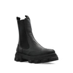 GANNI Boots Black - sleek black leather Chelsea boots with chunky rubber sole, elasticated side panels, and heel pull-tab for easy slip-on.