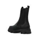 GANNI Boots Black, black leather Chelsea boots with chunky rubber sole and elasticated side panels.