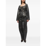 GANNI Jackets Black - Denim cotton blazer with peplum waist and chest flap pockets, front button fastening, stylish for women.