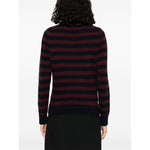 GANNI Sweaters Bordeaux - Midnight blue crew neck sweater with long sleeves, ribbed trim, and horizontal stripes. Poodle wool material.