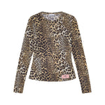 GANNI T-shirts and Polos Brown light brown long-sleeve leopard print crew neck with side logo patch.