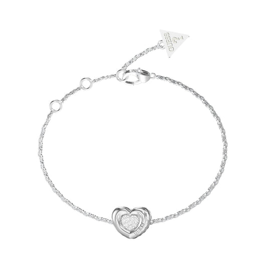 Silver heart bracelet from GUESS JEWELS JEWELRY Mod. JUBB05461JWRHS with triangle charm.