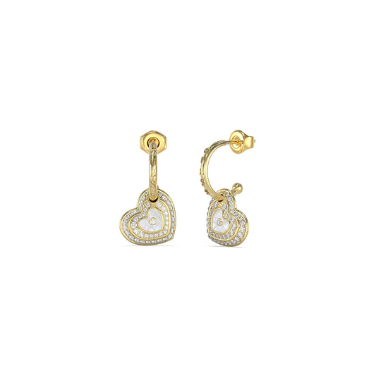 Alt Tag: GUESS JEWELS JEWELRY Mod. JUBE04019JWYGWHT-U heart-shaped gold earrings with crystals