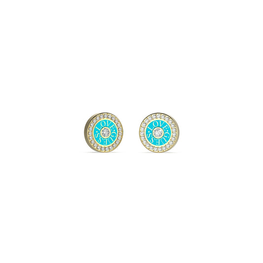 Alt Tag: GUESS JEWELS JEWELRY Mod. JUBE04081JWYGTQT-U earrings with turquoise and gold accents.
