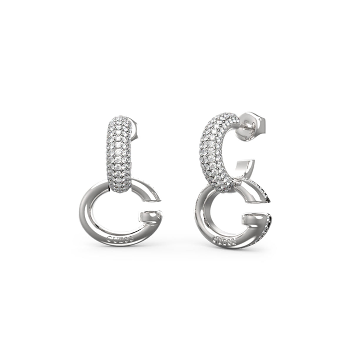 Elegant silver hoop earrings from GUESS JEWELS JEWELRY Mod. JUBE04521JWRHT-U featuring crystal embellishments.