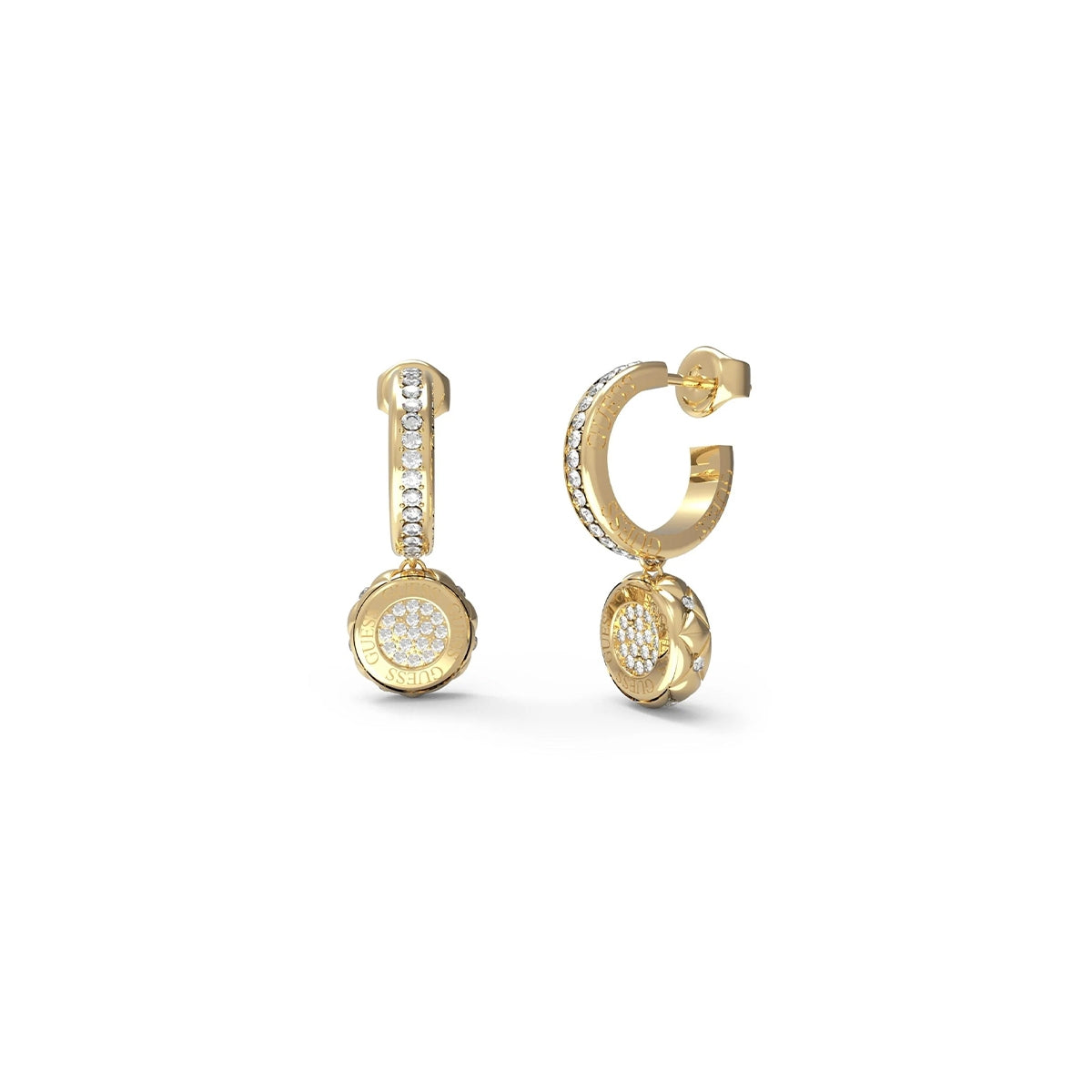 Gold earrings from GUESS JEWELS JEWELRY Mod. JUBE04596JWYGT-U with crystal embellishments.