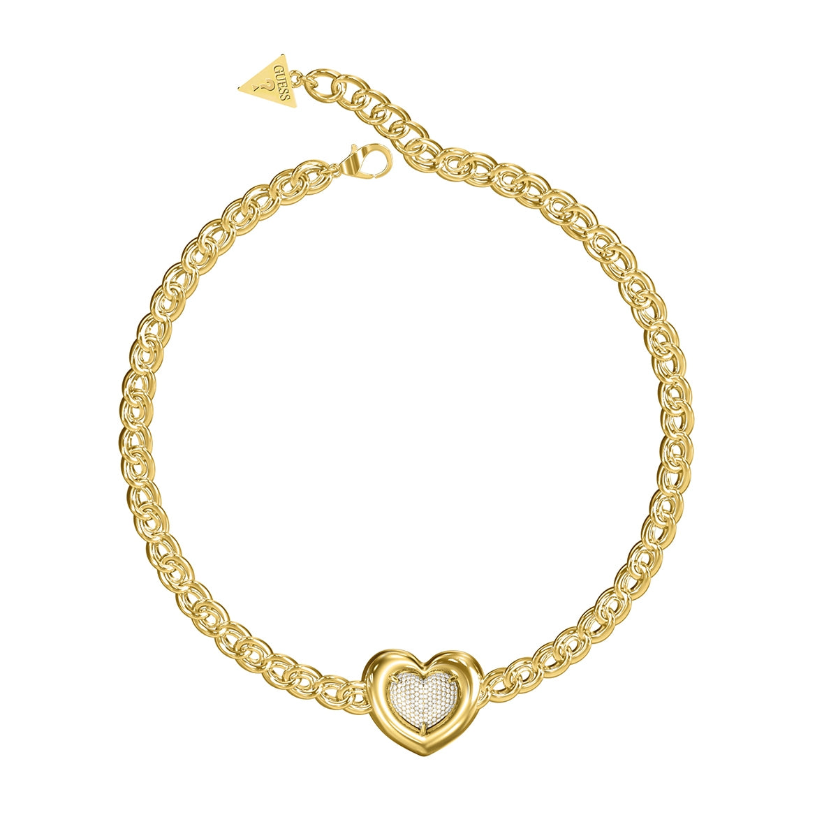 Gold heart bracelet from GUESS JEWELS JEWELRY Mod. JUBN05455JWYGT-U collection, showcasing exquisite design.