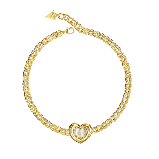 Gold heart bracelet from GUESS JEWELS JEWELRY Mod. JUBN05455JWYGT-U collection, showcasing exquisite design.