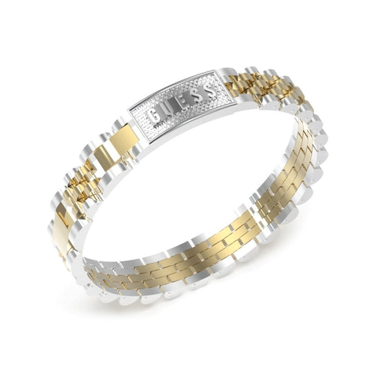 GUESS JEWELS JEWELRY Mod. JUMB03201JWYGSTT-U two-tone bracelet with silver and gold accents.