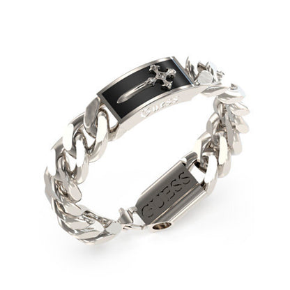 GUESS JEWELS JEWELRY Mod. JUMB04022JWSTBKS stylish silver bracelet with black cross detail