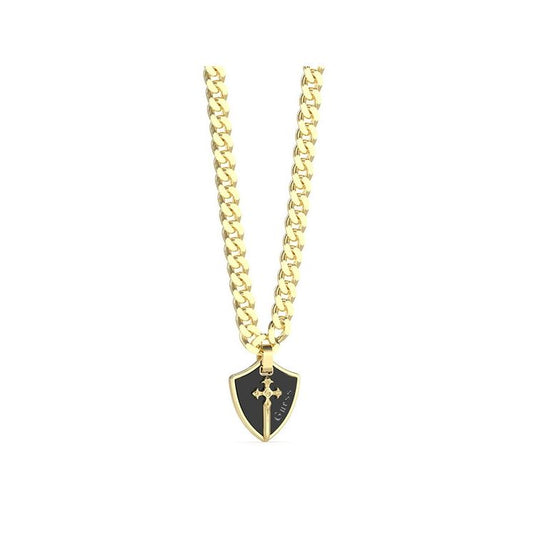 GUESS JEWELS JEWELRY Mod. JUMN04019JWYGBKT-U necklace with gold chain and black shield pendant
