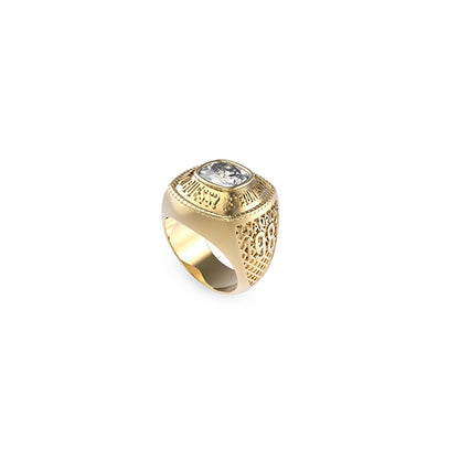 GUESS JEWELS JEWELRY Mod. JUMR01375JWYG64 gold ring with square gemstone and intricate design