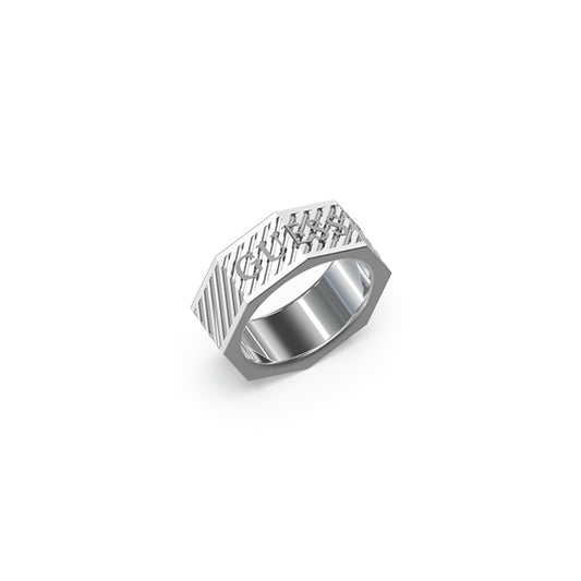 Alt Tag: GUESS JEWELS JEWELRY Mod. JUMR03030JWST62 silver ring with engraved design