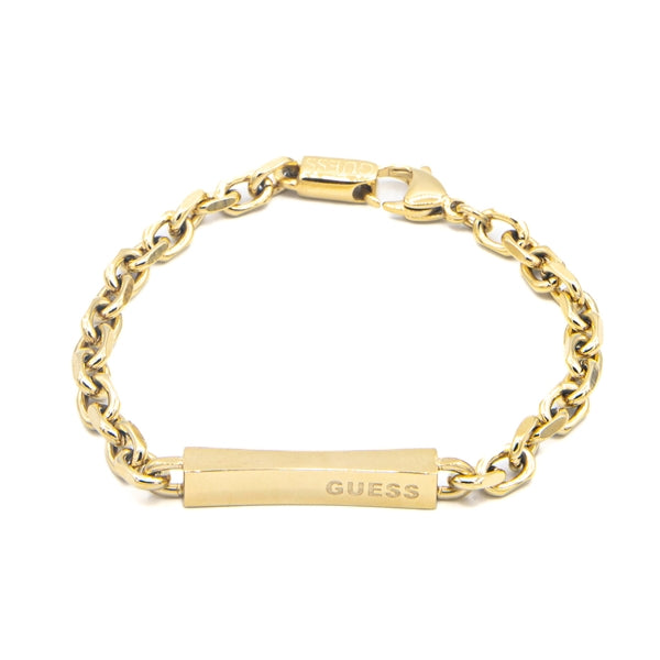 GUESS JEWELS JEWELRY Mod. JUXB03000JWYGS gold chain bracelet with engraved plaque.