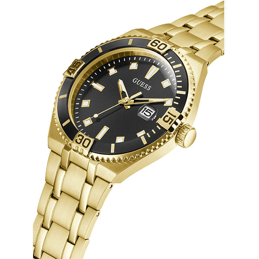 GUESS Mod. PREMIER gold wristwatch with quartz movement and calendar, 3 ATM water resistant, mineral dial, official packaging