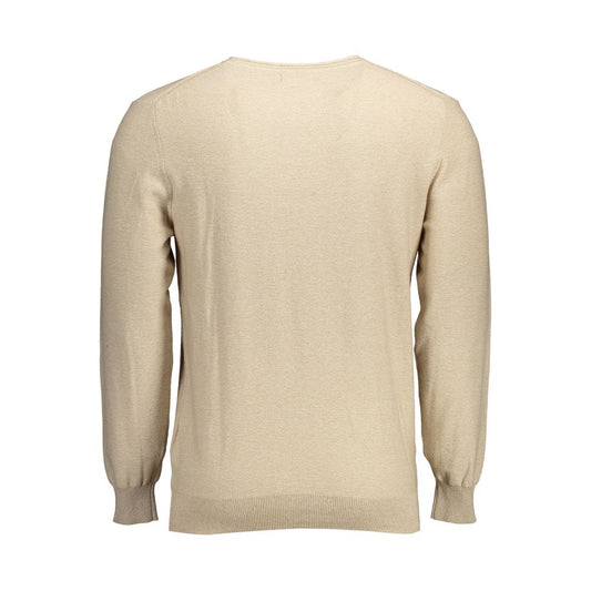 Back view of Gant Beige Cotton Men Sweater featuring long sleeves and crew neck.