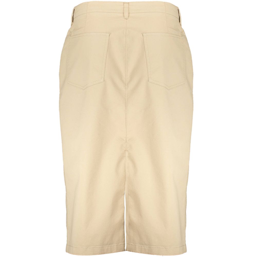 Back view of Gant Beige Cotton Women Skirt with pockets, showcasing elegant design and iconic branding.