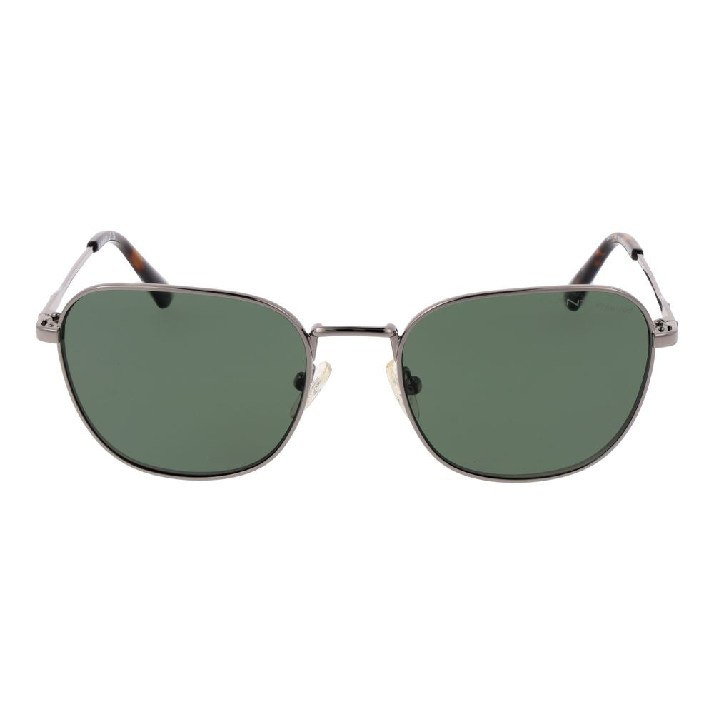 Gant Gray Men Sunglass with grey full-rim metal frame, green polarized lenses, 54-19-140 size, 100% UVA/UVB protection, square style.