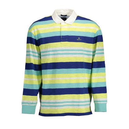 Gant Yellow Cotton Men Polo Shirt with striped pattern and long sleeves, featuring signature Gant embroidery logo, premium quality design.