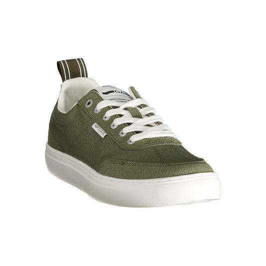 Gas Green Polyester Mens Sneaker with lace-up design and logo, featuring bold green color and white contrasting details.