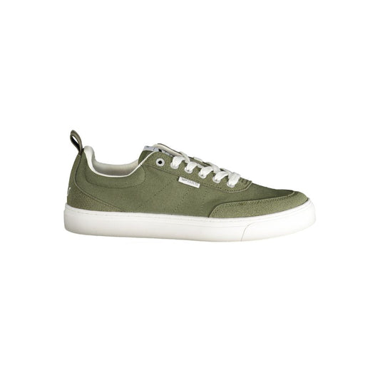 Gas Green Polyester Mens Sneaker with white sole and laces, featuring the iconic logo on the side, stylish and functional sports shoe.