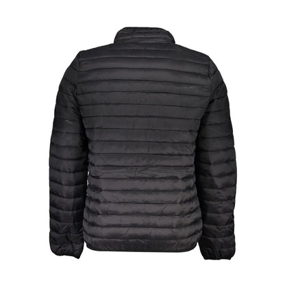 Back view of Gianmarco Venturi Black Polyamide Jackets & Coat with long sleeves, zipper, logo, and pockets
