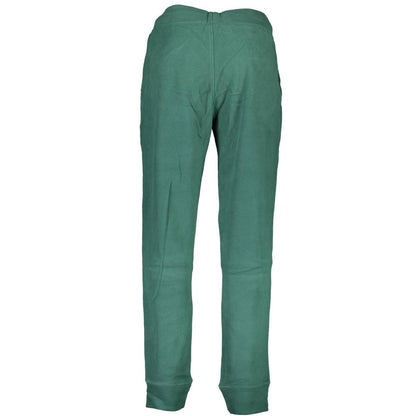 Gianmarco Venturi Green Polyester Pant with elastic waistband, lace ties, two pockets, ankle cuffs, and embroidered logo.