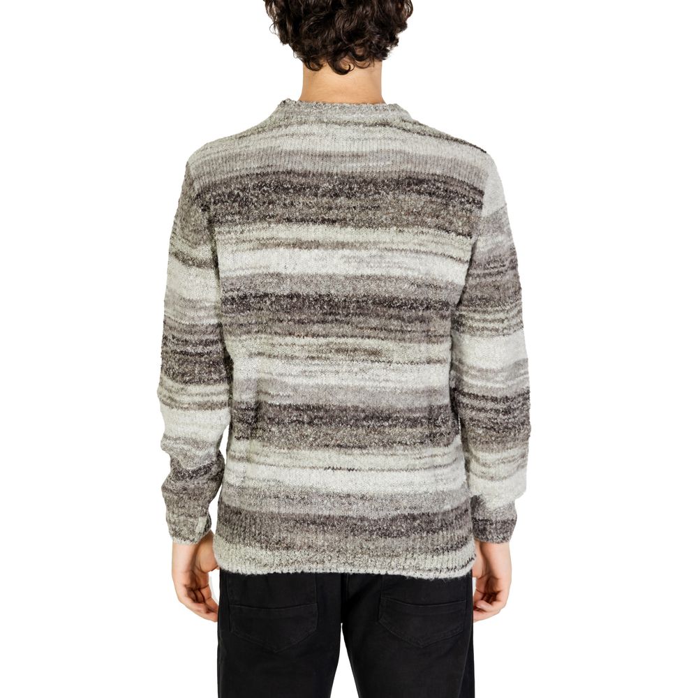 Rear view of Gianni Lupo Gray Polyacrylic Sweatshirt with striped knit design