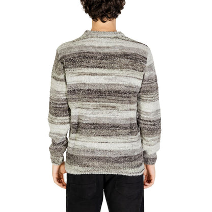 Rear view of Gianni Lupo Gray Polyacrylic Sweatshirt with striped knit design