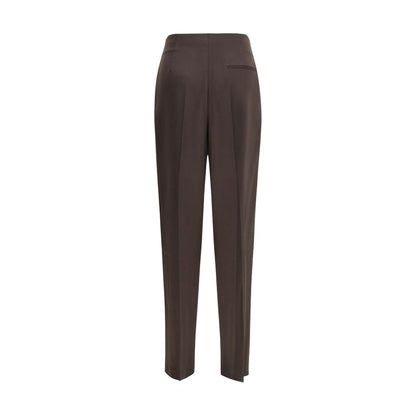 Back view of Giorgio Armani Brown Fleece Wool Casual Pants featuring minimalist design with zipper, side pockets, and welt pocket.